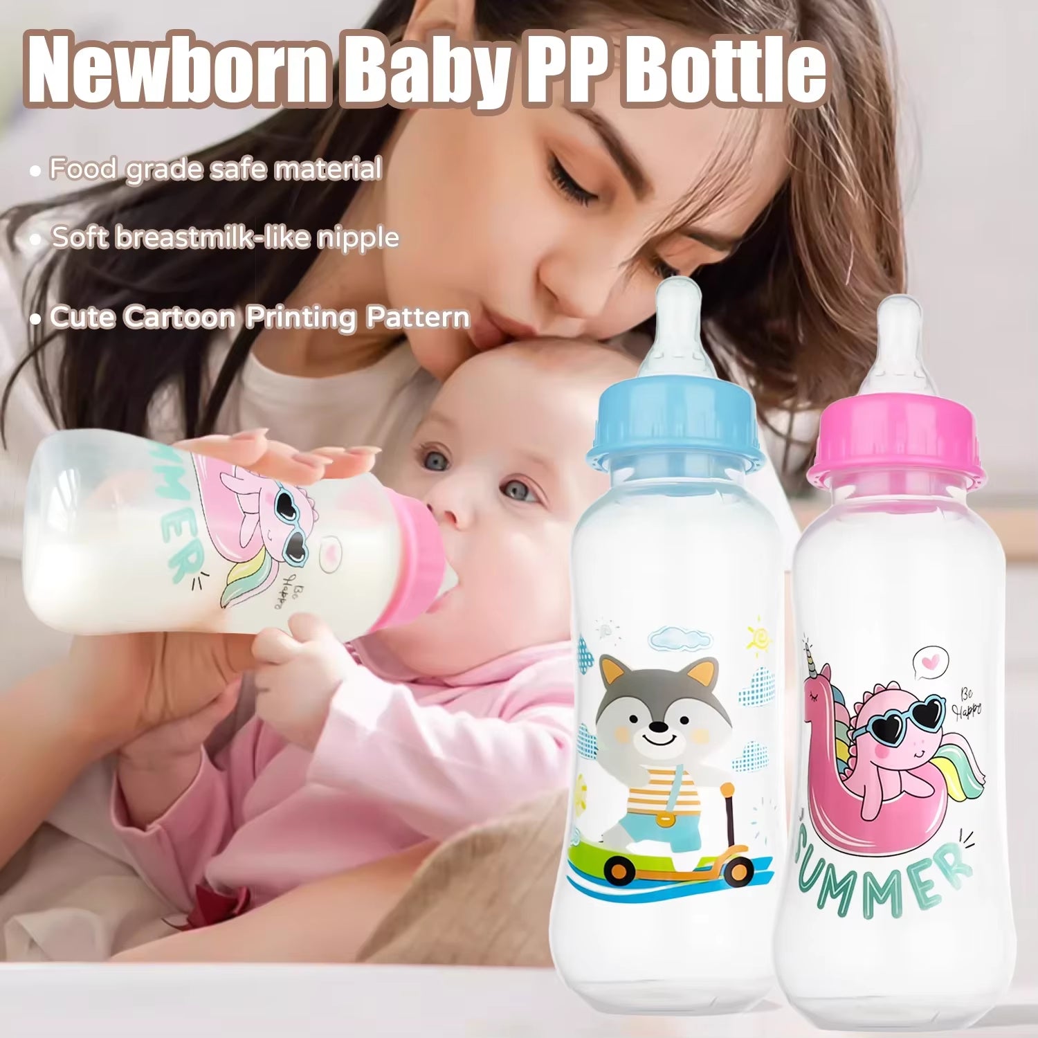 250Ml Baby Feeding Bottle Is Suitable for 0-36 Months, Non-Leaking, Anti-Drop, Casualpattern, BPA Free,Photography Accessories