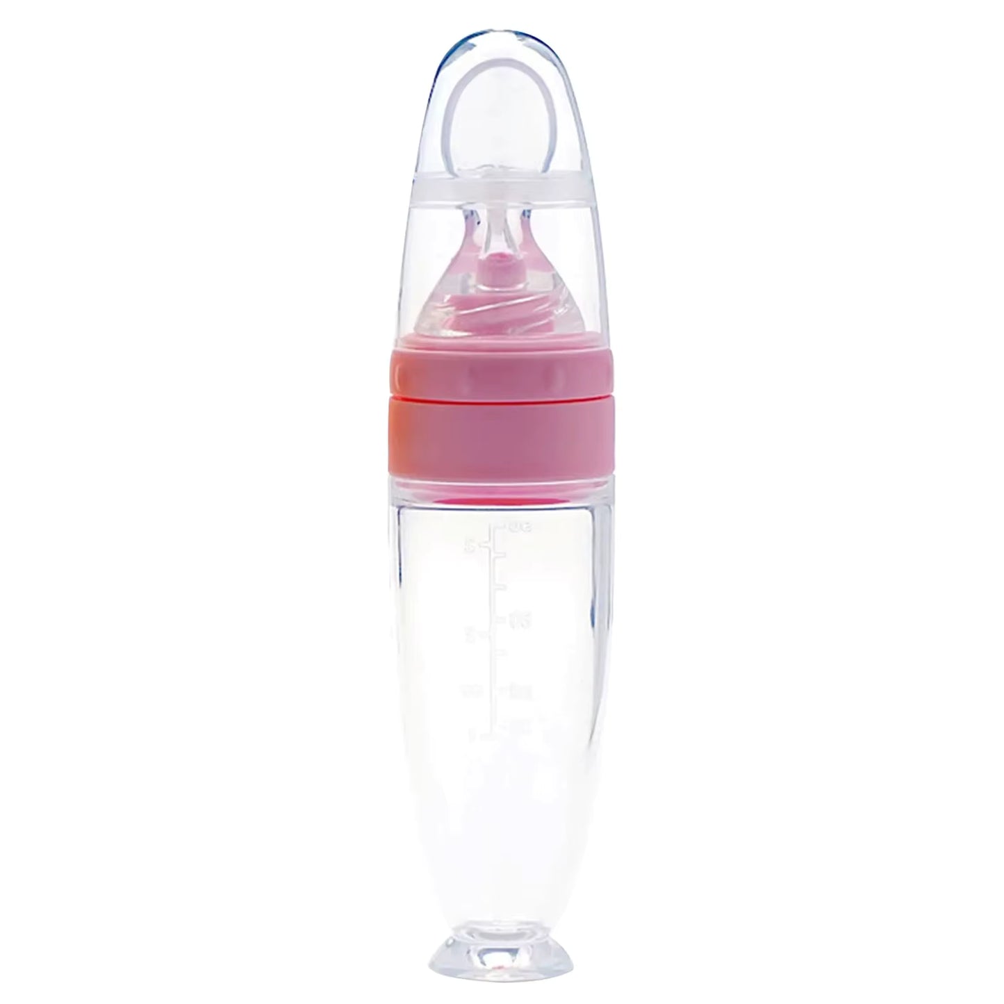 Depressible Silicone Baby Feeding Bottle with Squeeze Spoon Safe Toddler Training Feeder for Milk & Food Supplement