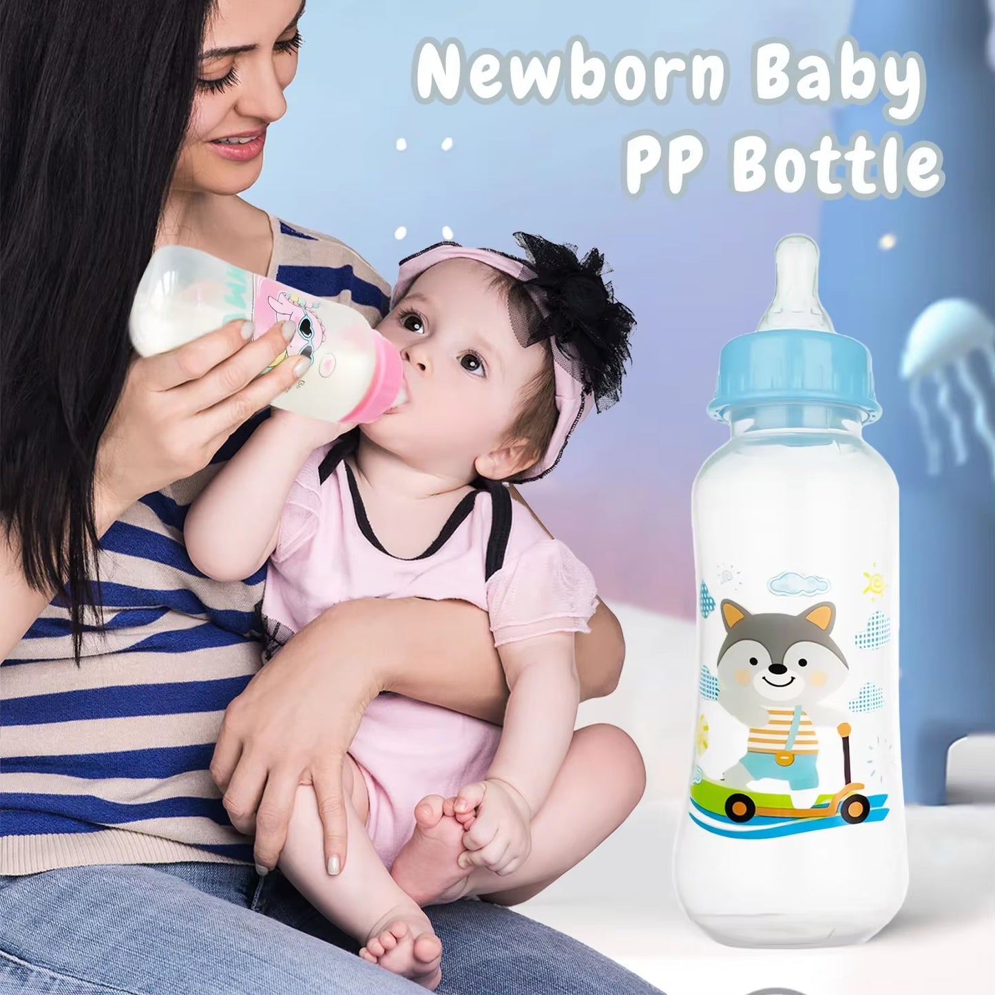 250Ml Baby Feeding Bottle Is Suitable for 0-36 Months, Non-Leaking, Anti-Drop, Casualpattern, BPA Free,Photography Accessories